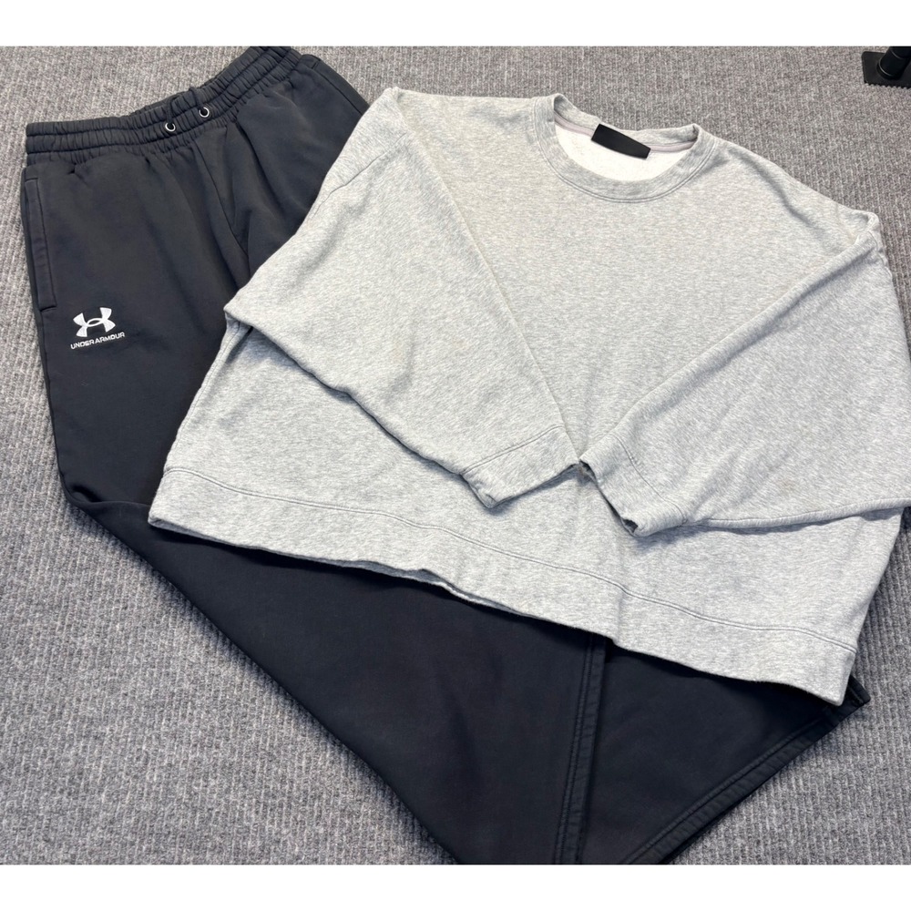 Under Armour Womens Sweatshirt and Wide Leg Sweatpants Set Grey Black S M
